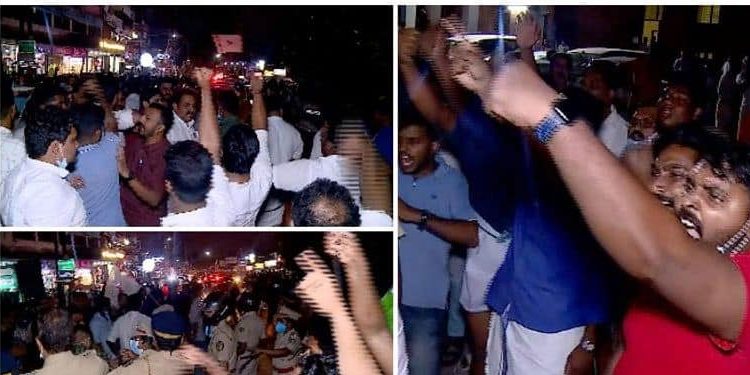 മലപ്പുറത്ത് സുധാകരൻ പങ്കെടുക്കുന്ന പരിപാടിക്കിടെ പ്രതിഷേധം ;  യൂത്ത് കോൺഗ്രസ്-ഡിവൈഎഫ്ഐ പ്രവർത്തകർ നേർക്കുനേർ