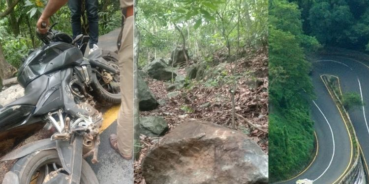 താമരശ്ശേരി ചുരത്തില്‍ ബൈക്ക് യാത്രികരുടെ മേല്‍ പാറക്കല്ല് അടര്‍ന്നുവീണു ; രണ്ട് പേര്‍ക്ക് പരുക്ക്