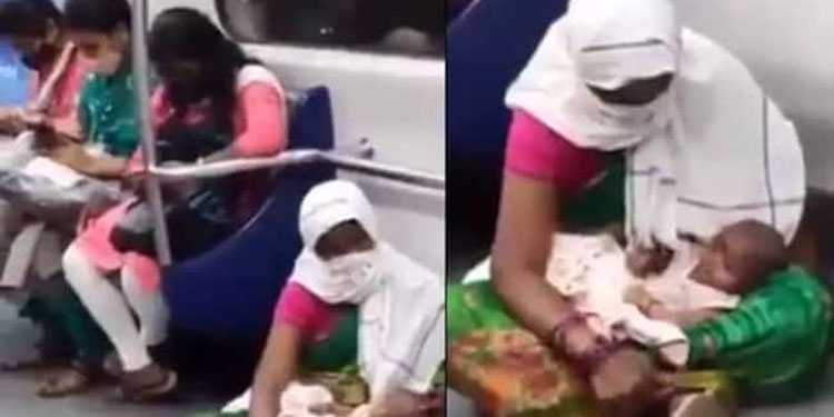 സീറ്റില്ല, കൈക്കുഞ്ഞുമായി മെട്രോയിൽ നിലത്തിരിക്കുന്ന അമ്മ ; വീഡിയോ പങ്കുവച്ച് ഐഎഎസ് ഉദ്യോഗസ്ഥൻ