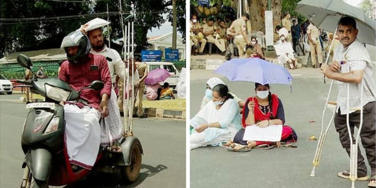 ഭിന്നശേഷിക്കാരെ ജോലിയില്‍ സ്ഥിരപ്പെടുത്തണം ; നട്ടുച്ചയ്ക്ക് സെക്രട്ടേറിയറ്റിനു മുന്നിൽ റോ‍ഡിൽ കിടന്ന് പ്രതിഷേധം