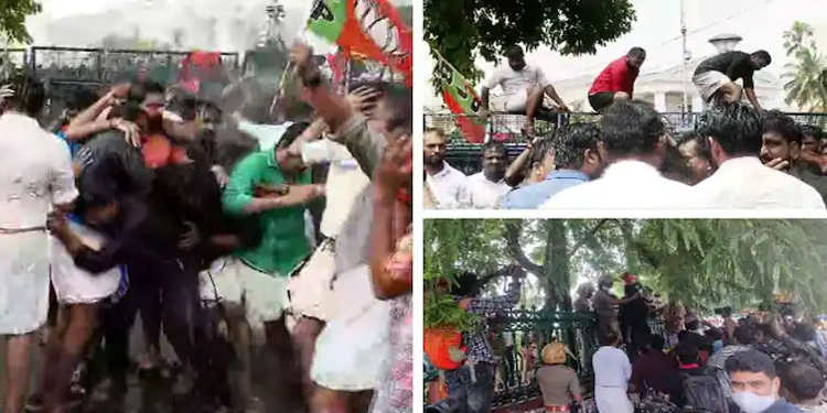 തലസ്ഥാനത്ത് സംഘര്‍ഷം ; യുവമോര്‍ച്ചയുടെ സെക്രട്ടറിയേറ്റ് മാര്‍ച്ചില്‍ ഉന്തും തള്ളും, ജലപീരങ്കി പ്രയോഗിച്ച് പോലീസ്