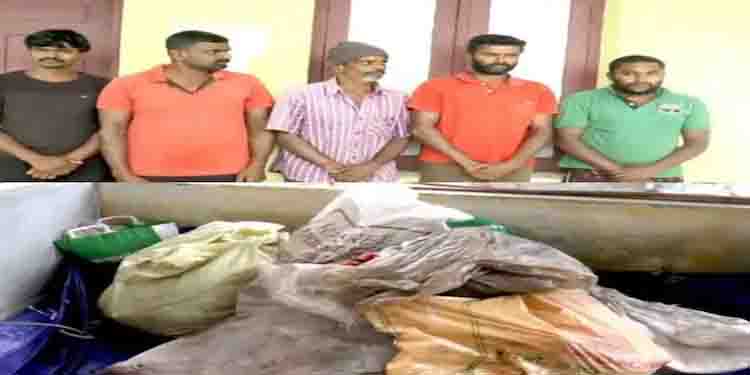 കാട്ടുപോത്തിൻറെ ഇറച്ചി മുറിച്ചുകടത്താൻ ശ്രമിച്ച അഞ്ചു പേര്‍ പിടിയില്‍