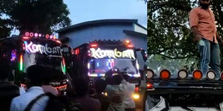 ബസിന് മുകളിൽ പൂത്തിരി കത്തിച്ച സംഭവം ; കേസെടുത്ത് പൊലീസ് ,  ‘കൊമ്പൻ’ ഡ്രൈവർ അടക്കം നാല് പേർ അറസ്റ്റിൽ
