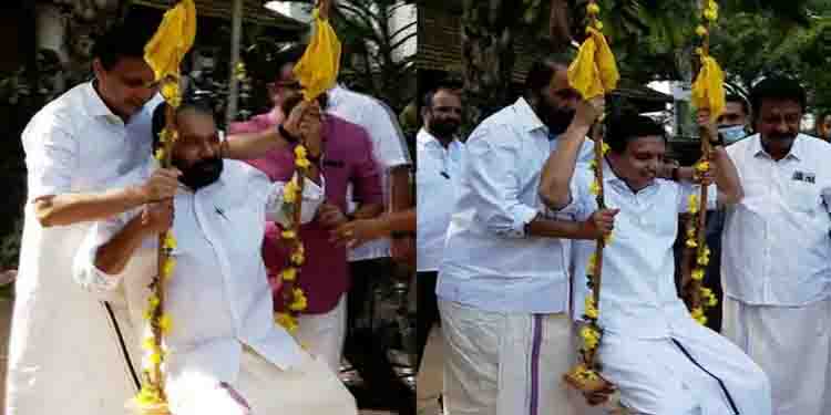 പരസ്പരം ഊഞ്ഞാലാട്ടി വിദ്യാഭ്യാസ മന്ത്രിയും പൊതുമരാമത്ത് മന്ത്രിയും; ഓണം വാരാഘോഷ ഓഫീസ് തുറന്നു