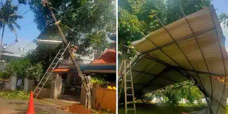 തൃശ്ശൂരിൽ വീണ്ടും മിന്നൽ ചുഴലി; വീടിന്റെ മേൽക്കൂര പറന്ന് പോയി, വൈദ്യുത പോസ്റ്റും ഒടിഞ്ഞു