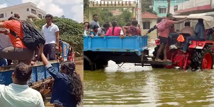 ബെംഗളുരുവിലെ മഴ; എങ്ങും വെള്ളക്കെട്ട്, ജോലി സ്ഥലത്തേക്ക് പോകാൻ ട്രാക്ടർ പിടിച്ച് ടെക്കികൾ