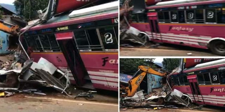 ബസ് നിയന്ത്രണം വിട്ട് കടയിലേക്ക് ഇടിച്ചു കയറി; യാത്രക്കാര്‍ക്ക് പരിക്ക്, കട പൂർണമായും തകർന്നു