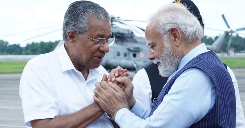 മുഖ്യമന്ത്രിയുടെ കൈ ചേർത്തു പിടിച്ച് യാത്ര പറഞ്ഞ്‌ പ്രധാനമന്ത്രി