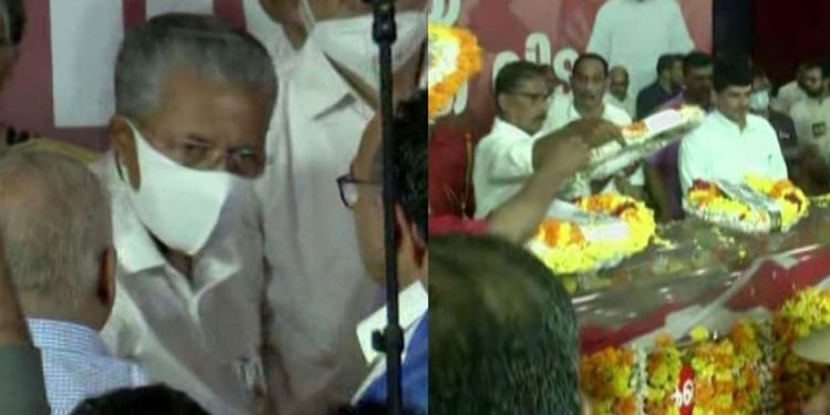 പ്രിയ സഖാവിന് അന്ത്യാഞ്ജലി അർപ്പിച്ച് മുഖ്യമന്ത്രി; ആദരമേകി പൊലീസും