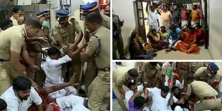 കരാര്‍ നിയമനത്തിലെ ‘കത്ത് വിവാദം’; തിരുവനന്തപുരം കോര്‍പ്പറേഷനില്‍ സംഘര്‍ഷം, പൊലീസുമായി ഉന്തും തള്ളും
