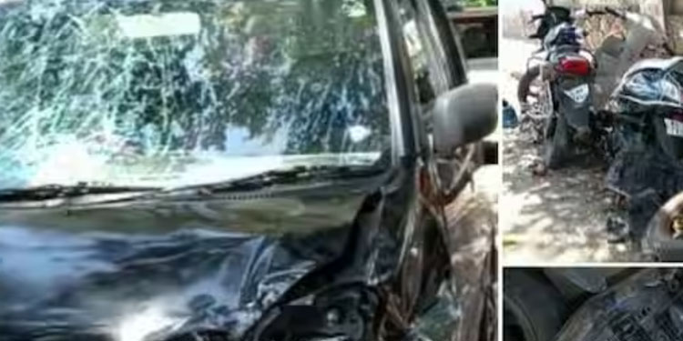 കാര്‍ നിയന്ത്രണം വിട്ട് പാഞ്ഞുകയറി വഴിയാത്രക്കാരന് പരിക്ക്, 10 ബൈക്കുകളിൽ ഇടിച്ചു
