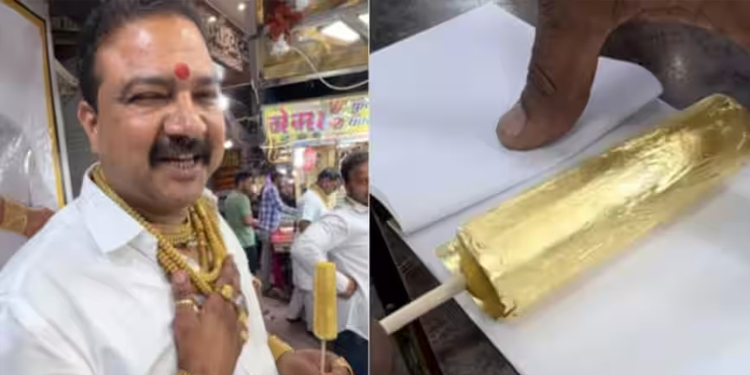 ഇത് 24 കാരറ്റ് സ്വര്‍ണ ഇലയിൽ പൊതിഞ്ഞ ‘ഗോൾഡ് കുൽഫി’; വൈറലായി വീഡിയോ