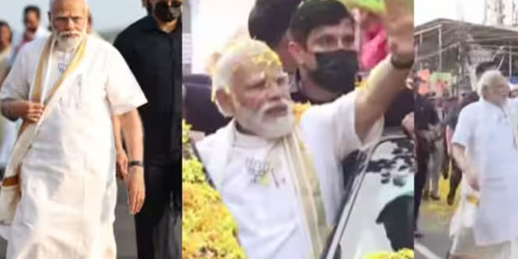 കേരളീയ വേഷത്തിൽ നരേന്ദ്ര മോദി; ആരവങ്ങളോടെ എതിരേറ്റ് ആയിരങ്ങള്, ആവേശത്തോടെ കൊച്ചിയിലെ റോഡ് ഷോ