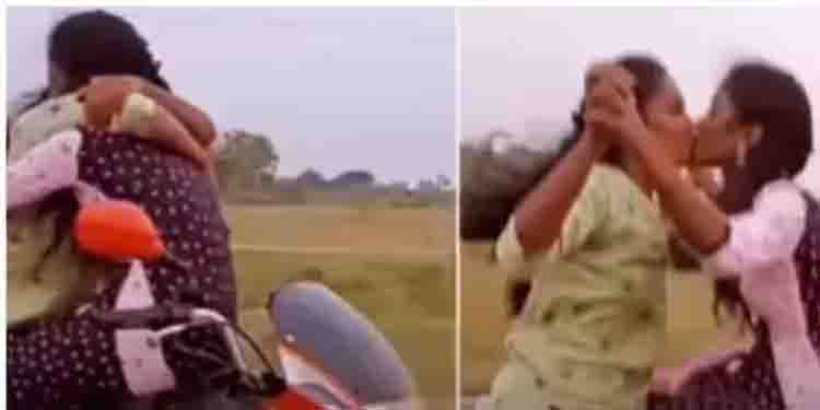 ഓടുന്ന ബൈക്കില്‍ മുഖത്തോട് മുഖം നോക്കിയിരുന്ന് ചുംബിക്കുന്ന യുവതികളുടെ വീഡിയോ വൈറല്‍