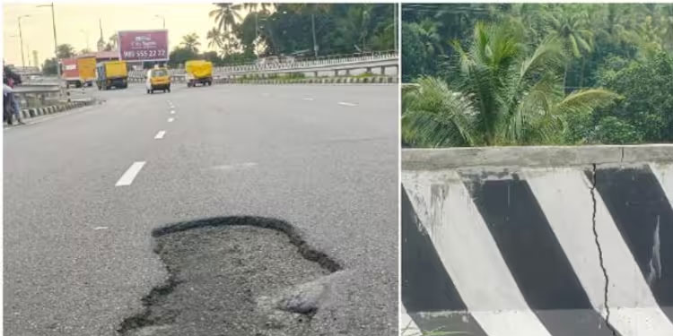 മണ്ണുത്തി-വടക്കഞ്ചേരി ദേശീയപാതയില്‍ കമ്പനിക്ക് ശ്രദ്ധ ടോള്‍ പിരിക്കാന്‍ മാത്രം; ടാര്‍ ഒലിച്ചുപോയി, വിള്ളല്‍
