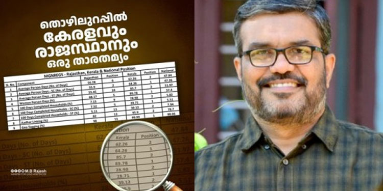 തൊഴിലുറപ്പിൽ കേരളവും രാജസ്ഥാനും ഒരു താരതമ്യം: പത്രപരസ്യത്തിന് നന്ദിയെന്ന് മന്ത്രി എം ബി രാജേഷ്