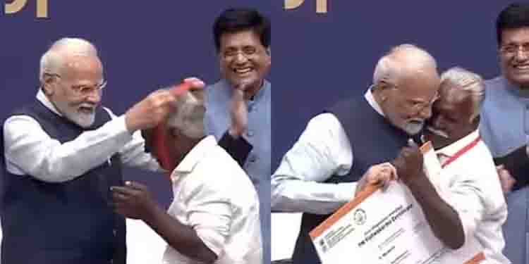പളനിവേലിനെ ചേര്ത്തുപിടിച്ച് പ്രധാനമന്ത്രി; വിശ്വകര്മ പദ്ധതി പ്രഖ്യാപനത്തിനിടെ വികാരനിര്ഭര രംഗങ്ങള്