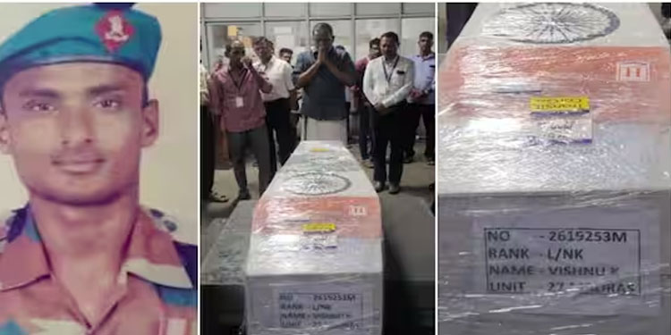 നൊമ്പരമായി വിഷ്ണു; രാജസ്ഥാനിൽ പാമ്പുകടിയേറ്റ് മരിച്ച സൈനികന്‍റെ മൃതദേഹം കേരളത്തില്‍ എത്തിച്ചു