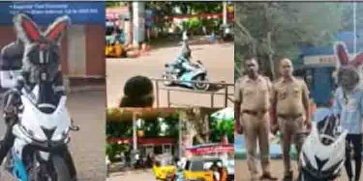 വിചിത്ര ഹെൽമെറ്റുമായി ബൈക്കിൽ അഭ്യാസ പ്രകടനം ; യുവാവിനെതിരെ നടപടി