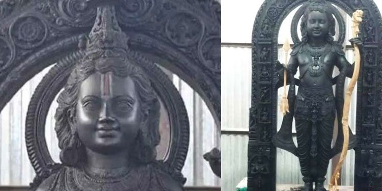 അയോധ്യയിലെ ശ്രീരാമവിഗ്രഹത്തിന്റെ പൂർണ ചിത്രം പുറത്ത്; കയ്യിൽ സ്വർണ അമ്പും വില്ലുമായി ‘രാം ലല്ല’