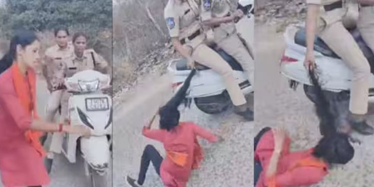 സമരത്തിനിടെ അറസ്റ്റ് നീക്കം: ഓടി രക്ഷപ്പെടാൻ ശ്രമിച്ച എബിവിപി പ്രവർത്തകയുടെ മുടിയിൽ പിടിച്ച് വീഴ്ത്തി പൊലീസ്