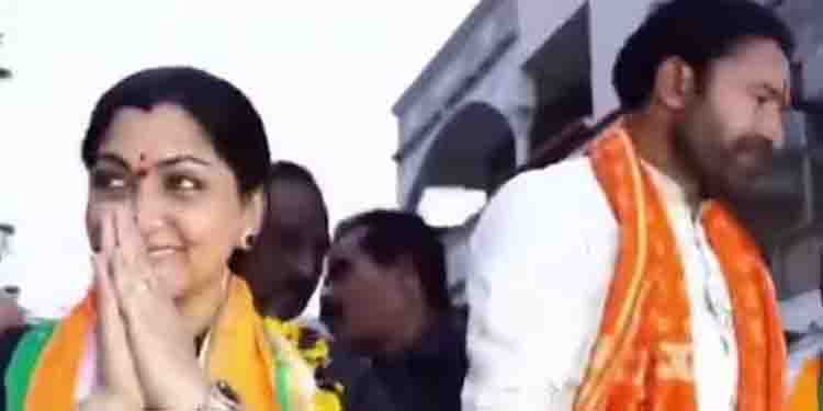 തമിഴ്നാട്ടിൽ ആരോഗ്യപ്രശ്നം പറഞ്ഞ് ഒഴിവായി; തെലങ്കാനയില്‍ കേന്ദ്ര മന്ത്രിക്കൊപ്പം ഖുഷ്ബുവിന്‍റെ റോഡ് ഷോ
