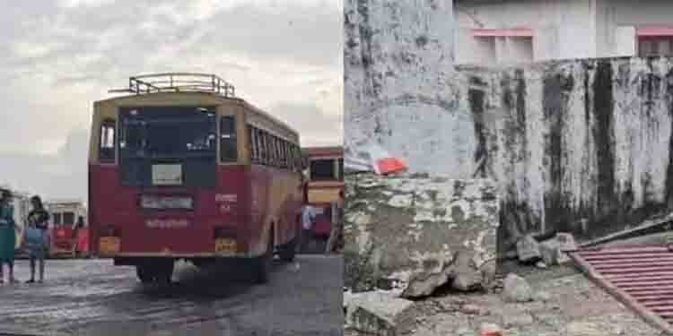ഡ്രൈവർ കാപ്പി കുടിക്കാൻ പോയി, നിർത്തിയിട്ടിരുന്ന കെഎസ്ആർടിസി ബസ് റോഡിലേക്ക് നീങ്ങി; ഗേറ്റും മതിലും തകര്‍ത്തു