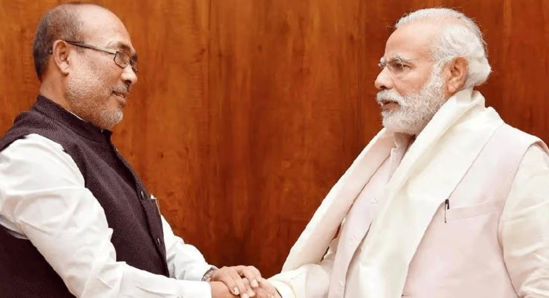മണിപ്പൂര്‍ മുഖ്യമന്ത്രി ബിരേൻ സിംഗുമായി ചര്‍ച്ച നടത്തി പ്രധാനമന്ത്രി നരേന്ദ്ര മോദി