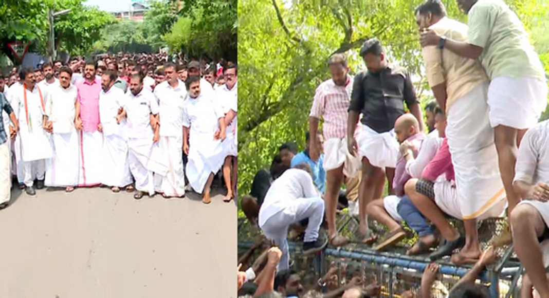 പാലക്കാട് എസ്പി ഓഫീസിലേക്ക് കോൺഗ്രസ് നടത്തിയ മാര്‍ച്ചില്‍  സംഘർഷം