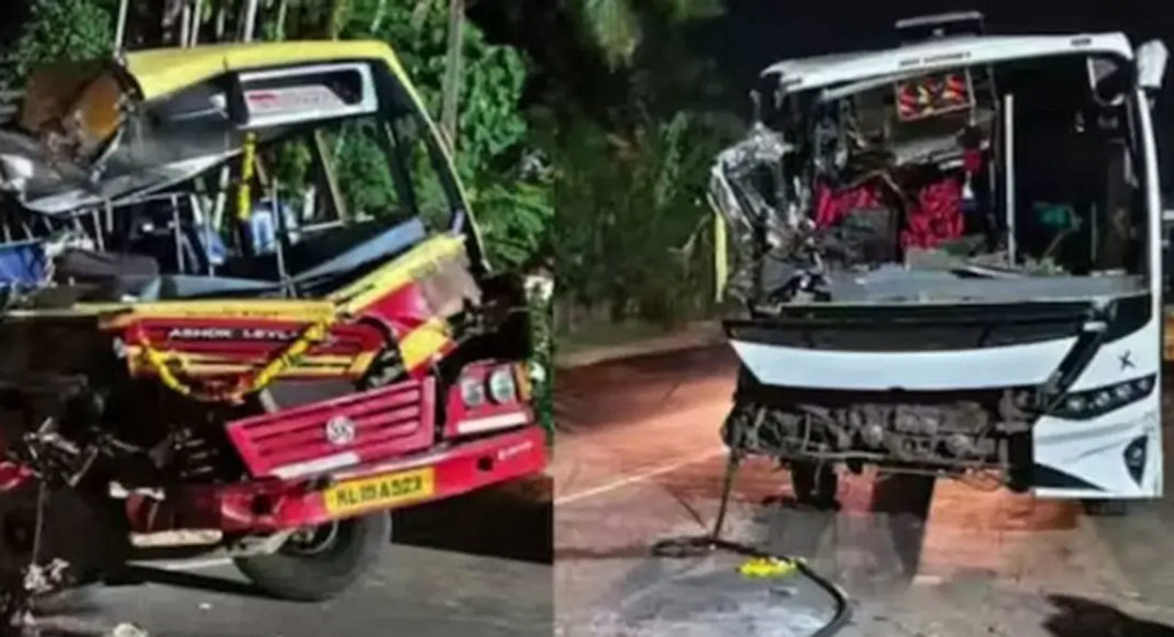 വാഴത്തോപ്പില്‍ സ്വകാര്യ ബസും കാറും കൂട്ടിയിടിച്ചുണ്ടായ അപകടത്തില്‍ മൂന്നുപേര്‍ക്ക് പരിക്ക്