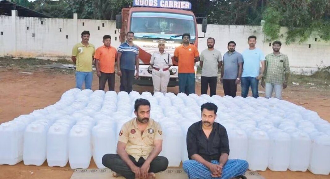 കേരളത്തിലേക്ക് കടത്താൻ ശ്രമിച്ച 7,525 ലിറ്റർ സ്പിരിറ്റ് പിടികൂടി ; മൂന്ന് മലയാളികൾ പിടിയിൽ